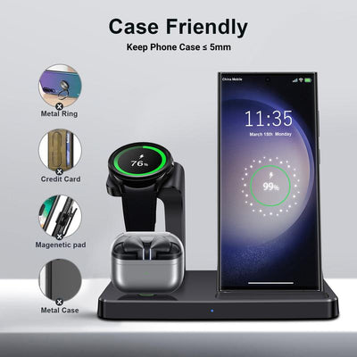 Wireless Charger for Samsung Charging Station, 3 in 1 Fast Charging Stand for Galaxy S25/S24/S23/S22/S21/S20,Note 20/10& Galaxy Buds, Wireless Charger for Galaxy Watch Ultra 7 6 5 Pro/5/4/3/Active 2/1