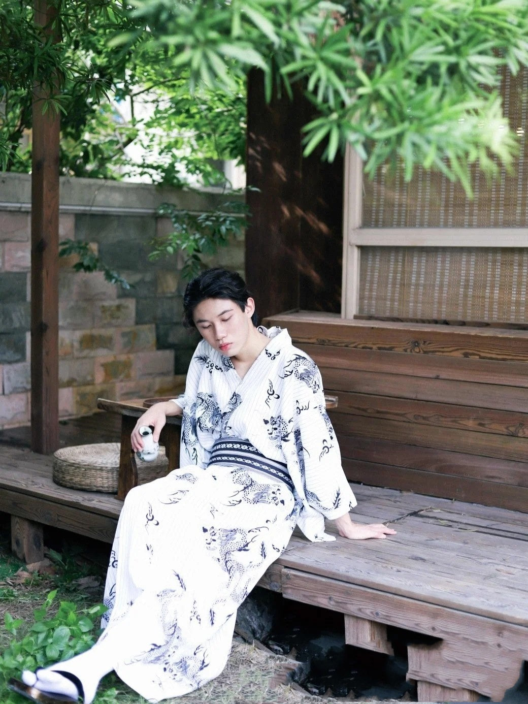 Japanese Men's Traditional Formal Wear Kimono Suit Gentleman Modified Outer Wear With Waist Seal