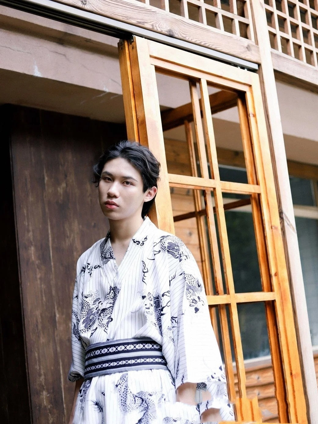 Japanese Men's Traditional Formal Wear Kimono Suit Gentleman Modified Outer Wear With Waist Seal