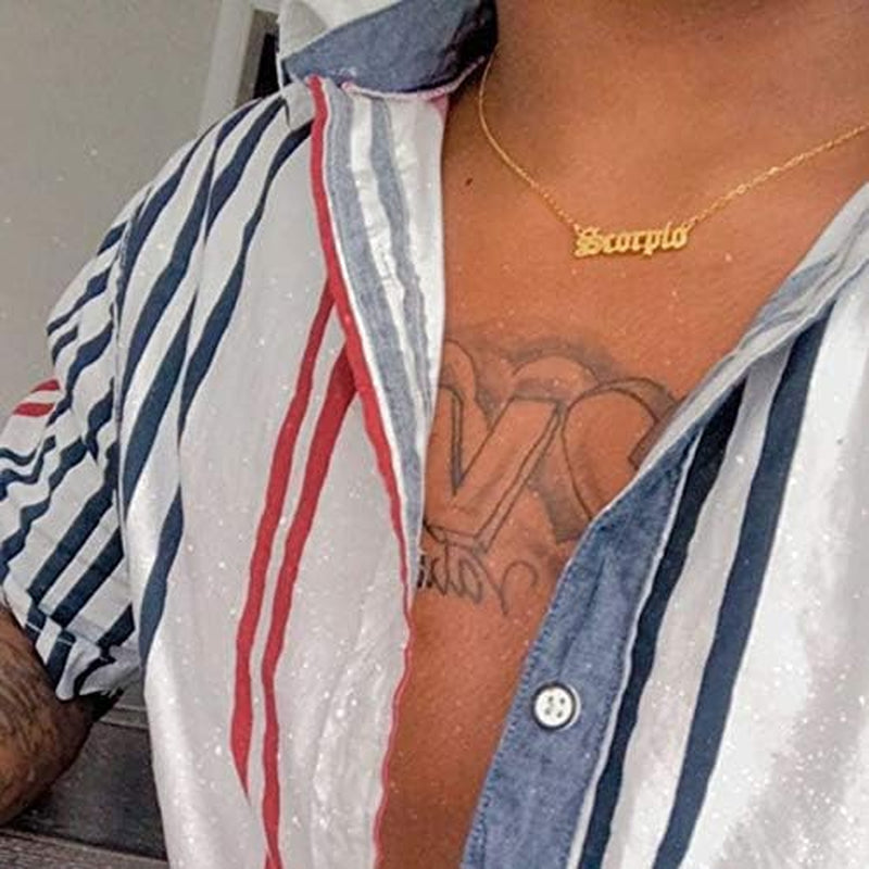 Zodiac Necklaces for Women Old English Necklace Horoscope Constellation Necklace Astrology Jewelry Stainless Steel Zodiac Jewelry 14.2"+2.75" (Gold, A: Aquarius Necklace (1.20-2.18))