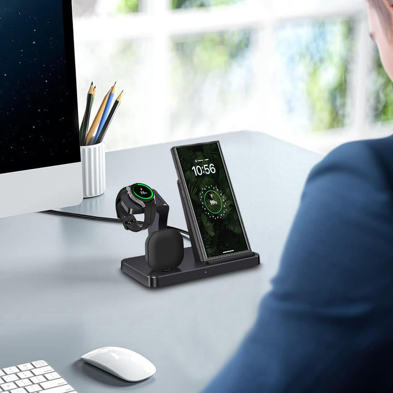 Wireless Charger for Samsung Charging Station, 3 in 1 Fast Charging Stand for Galaxy S25/S24/S23/S22/S21/S20,Note 20/10& Galaxy Buds, Wireless Charger for Galaxy Watch Ultra 7 6 5 Pro/5/4/3/Active 2/1
