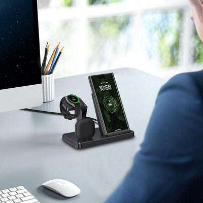 Wireless Charger for Samsung Charging Station, 3 in 1 Fast Charging Stand for Galaxy S25/S24/S23/S22/S21/S20,Note 20/10& Galaxy Buds, Wireless Charger for Galaxy Watch Ultra 7 6 5 Pro/5/4/3/Active 2/1