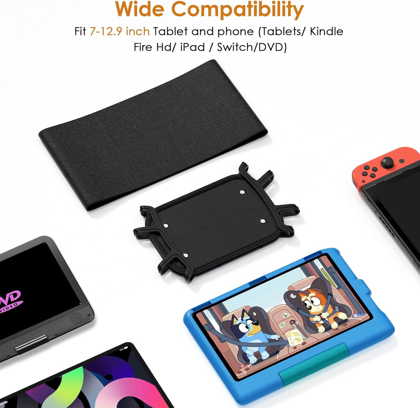 2 Pack Universal Tablet Holder - Compatible with 7-12.9 Inch Tablets & Switch Game Machine - Car Headrest Mount with Adjustable Angle & Safe Silicone Holder - Fits Most Cars