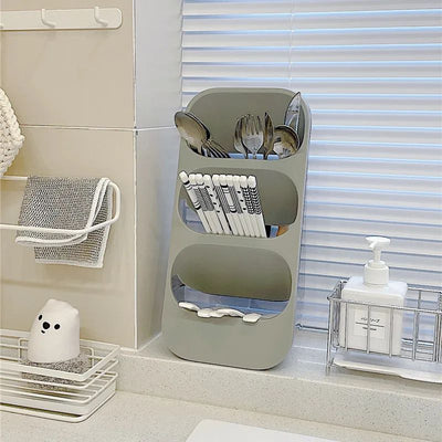 Chopsticks Storage Box Holder 3 Layers Spoon Fork Container Drain Rack Kitchen Utensil Drying Stand Organizer Tableware Tube